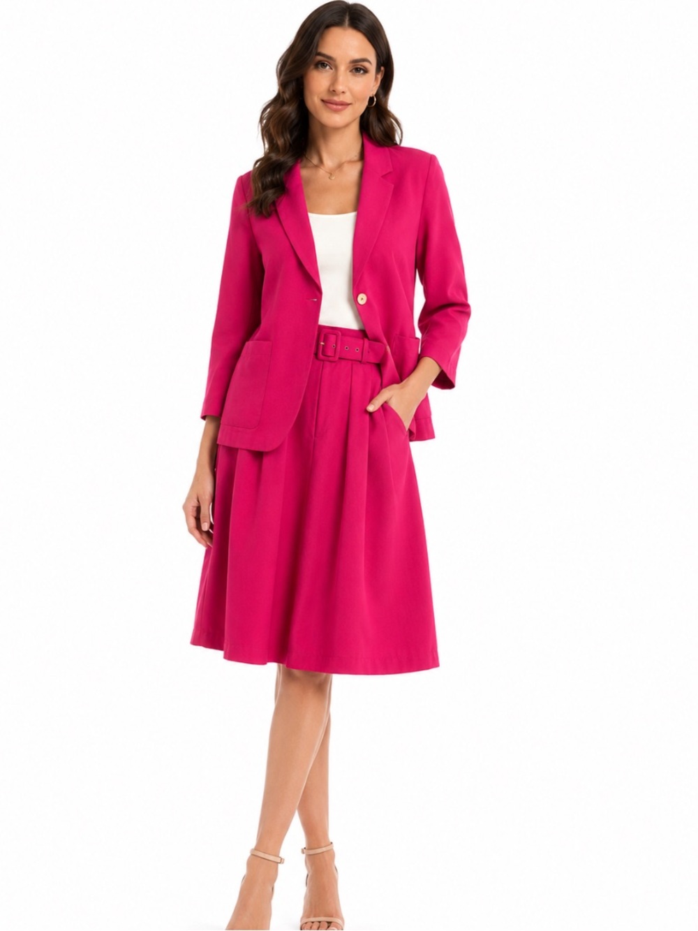 REQUIREMENTS Bright Pink Blazer & Belted Skirt 12